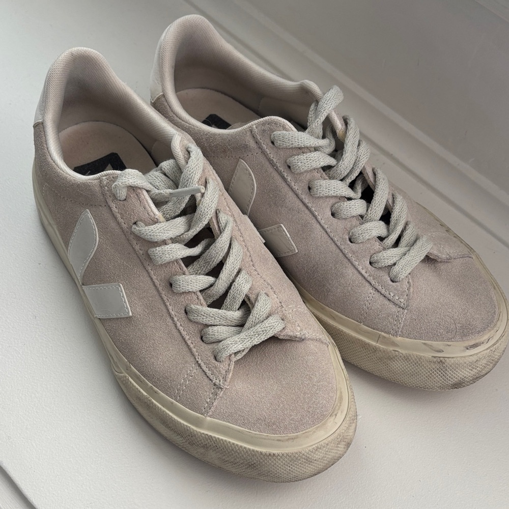 Veja Suede Sneakers in Beige and White